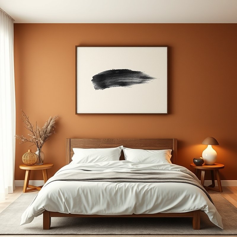21 Japandi Bedroom Ideas That Blend Minimalist Calm With Warm Natural Beauty You Must Try 22 Large sumi-e ink painting above a low bed in a serene Japandi bedroom
