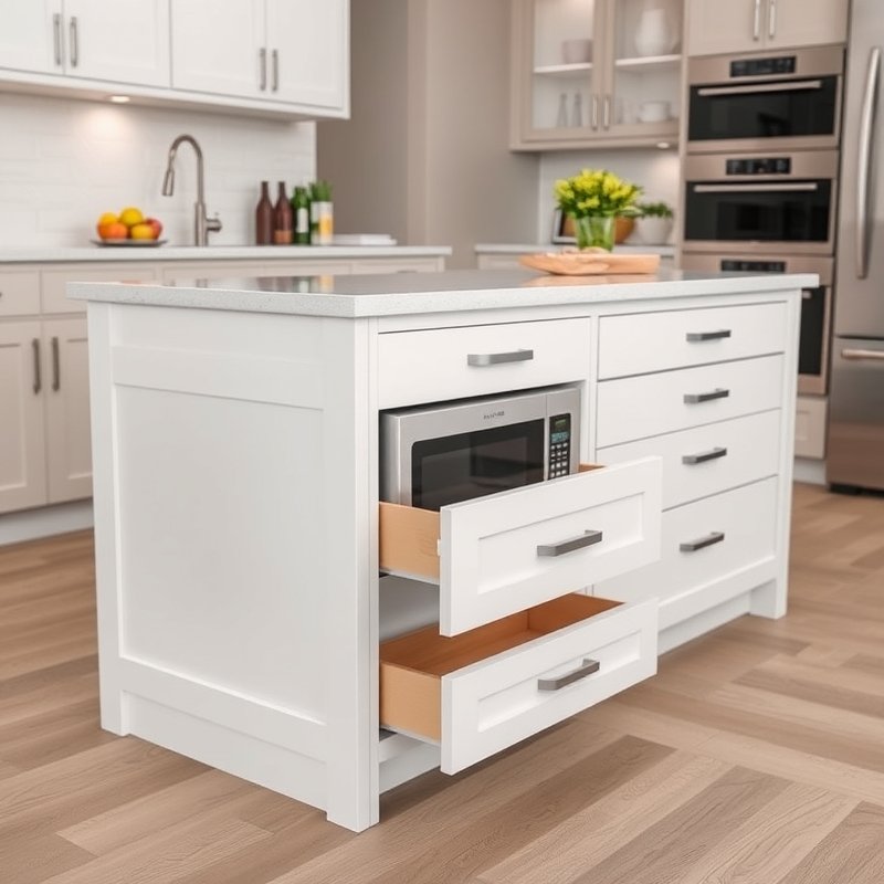 22 Island Kitchen Ideas That Add Style, Storage, and Function Upgrade Your Space Today 11 kitchen island with hidden microwave drawer and seamless drawer front