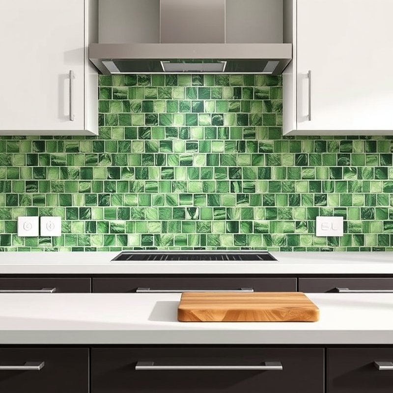 20 Green Kitchen Ideas That Bring Fresh, Natural Vibes Into Your Home Try This Look Now 20 Recycled glass backsplash in varying green tones with a subtle leaf pattern