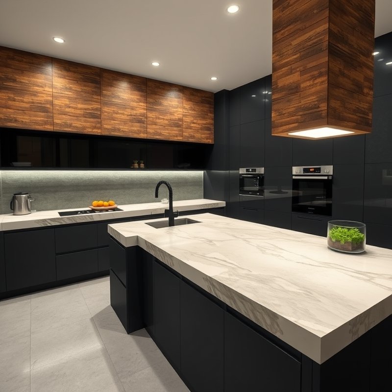 Minecraft kitchen with multi-level counters created using different slab heights