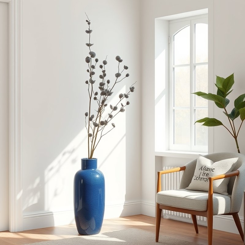 19 Colorful Living Room Ideas 2026 That Add Bold Personality and Happy Vibes Try This Look 19 cobalt blue floor vase with dried eucalyptus in living room corner