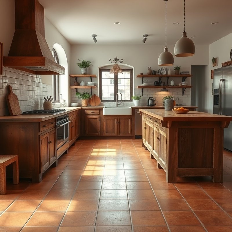 19 Cozy Kitchen Ideas That Make Your Space Feel Warm and Inviting You Must Try These 18 warm terracotta floor tiles with matte finish in a cozy kitchen