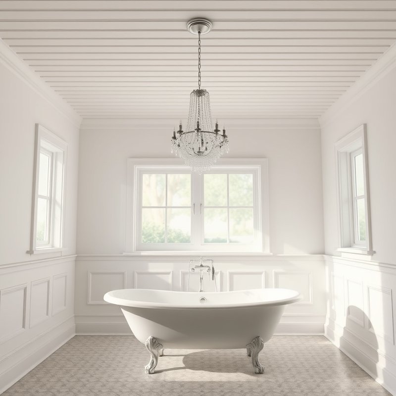 21 White Bathroom Ideas That Make Your Space Feel Clean, Bright, and Luxurious Start Today 12 clawfoot bathtub underneath a white beadboard ceiling