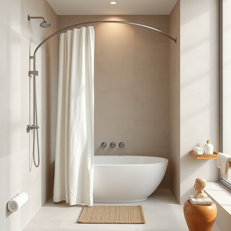 19 Cozy Bathroom Ideas That Make Your Space Feel Warm, Relaxing, and Inviting Try These Today 11 a simple white shower curtain hanging from a curved rod, creating extra space
