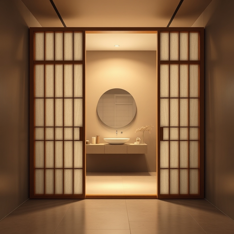 shoji screen dividing a bathroom space with soft diffused light