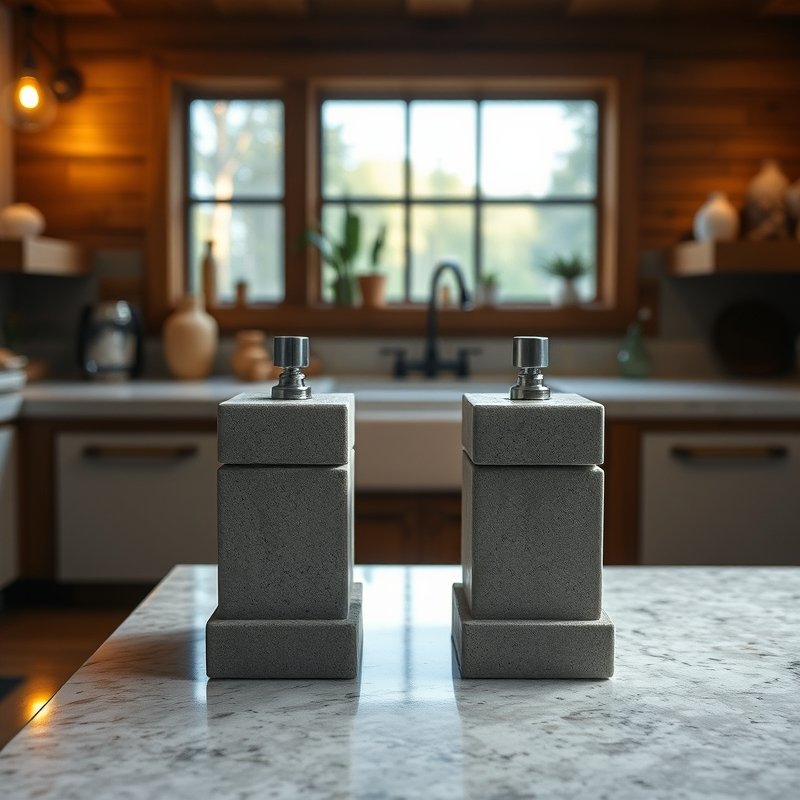 Minecraft kitchen counter with grindstones styled as salt and pepper mills