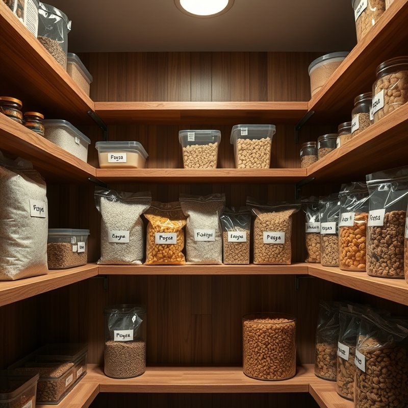21 Kitchen Organization Ideas That Declutter Your Space and Make Cooking Easier Try These Now 6 pantry shelf with clear acrylic bins holding pasta, grains, and snacks