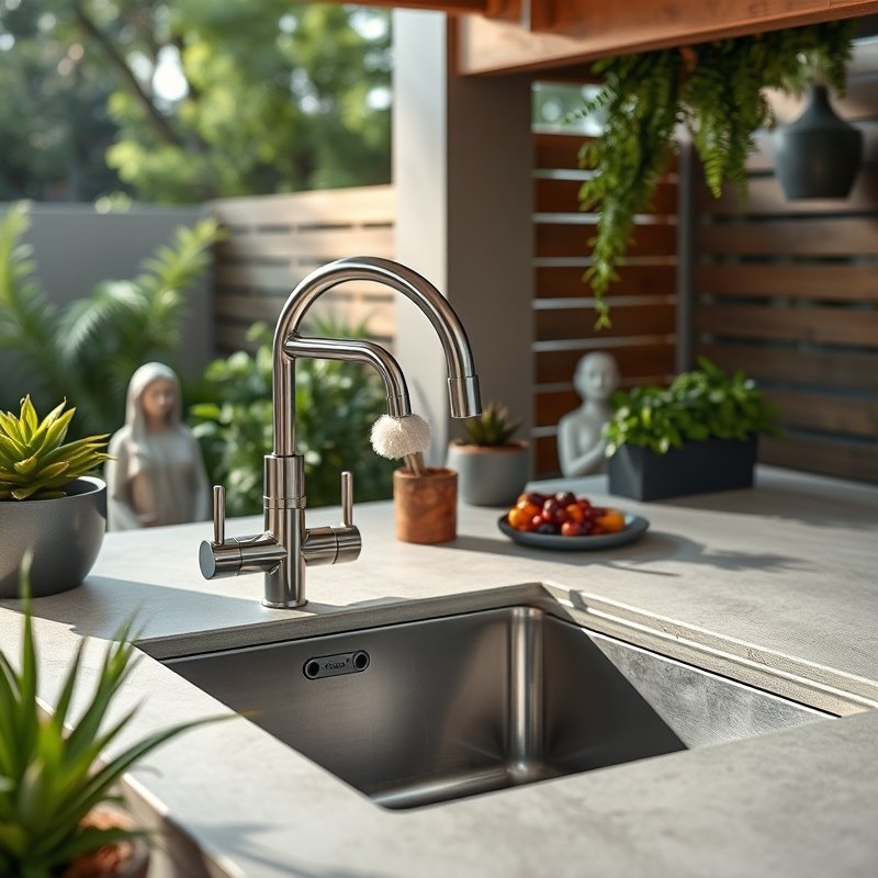 23 Kitchen Outdoor Ideas That Create the Perfect Backyard Cooking Space Start Designing Today 19 outdoor kitchen sink with hot and cold water faucet on a stone counter
