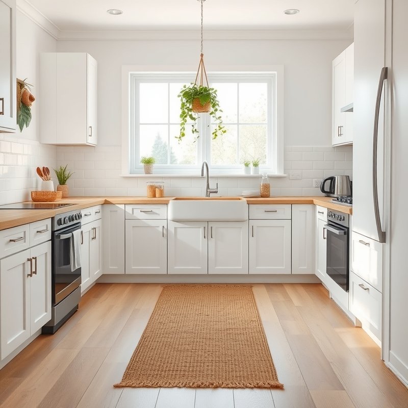 Long woven jute runner rug in a sunlit kitchen