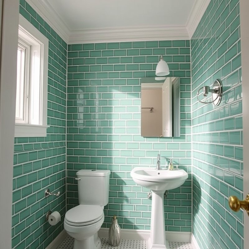 19 Green Tile Bathroom Ideas That Bring Fresh Nature Vibes and Texture Try This Look Now 19 painted green tile bathroom with stenciled pattern