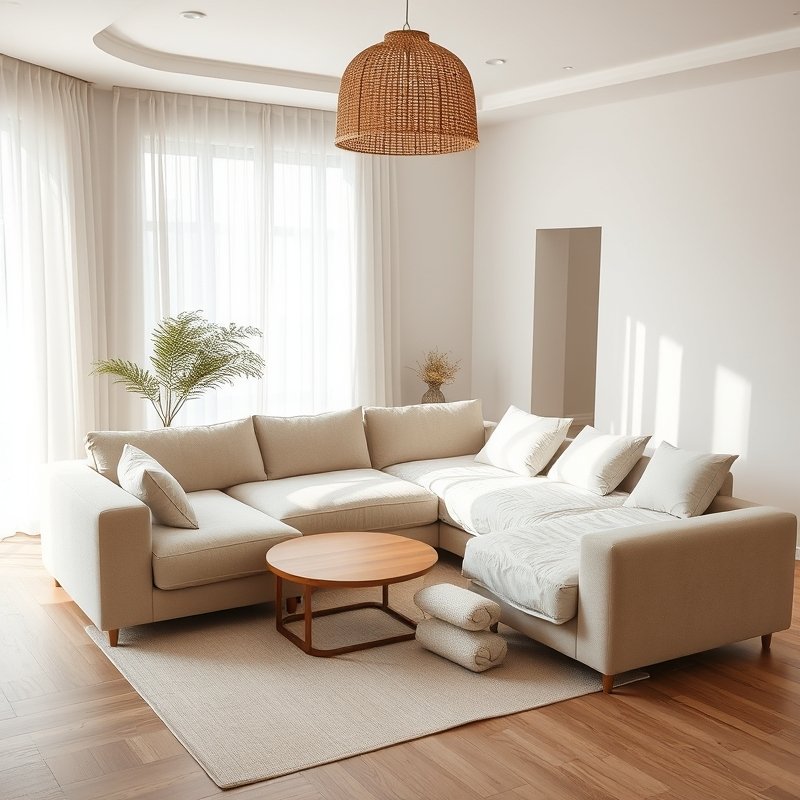 18 Living Room and Bedroom Combo Ideas That Save Space Without Sacrificing Style Try These Now 14 L shaped sectional sofa with a pull-out bed extended in a light filled room