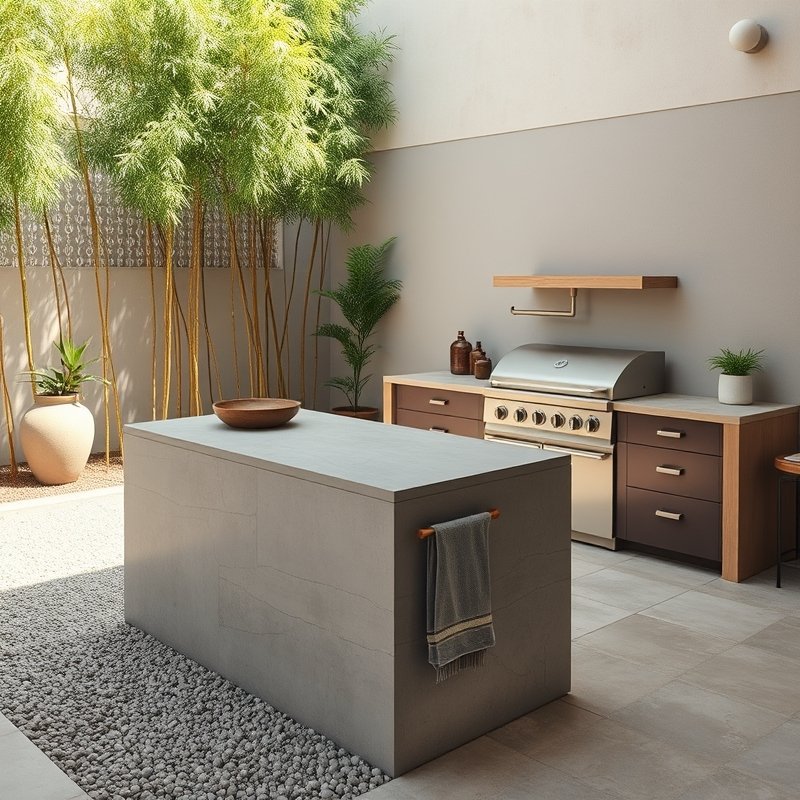 23 Kitchen Outdoor Ideas That Create the Perfect Backyard Cooking Space Start Designing Today 10 smooth concrete countertops on an outdoor kitchen island with built-in grill