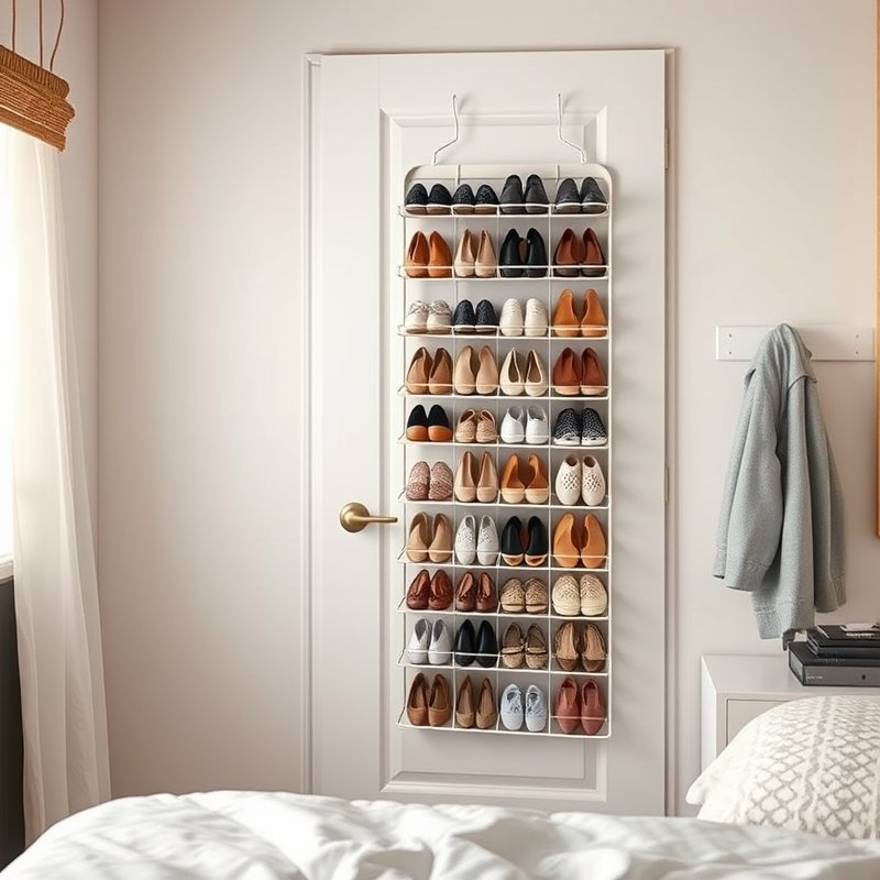 over-the-door shoe organizer on bedroom door