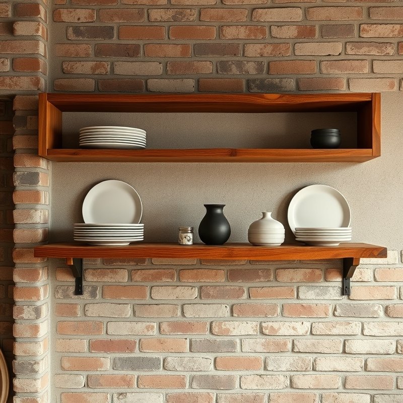 21 Japandi Kitchen Ideas That Blend Minimalist Style With Natural Calm Start Styling Now 14 thick reclaimed wood shelf displaying simple cream stoneware plates
