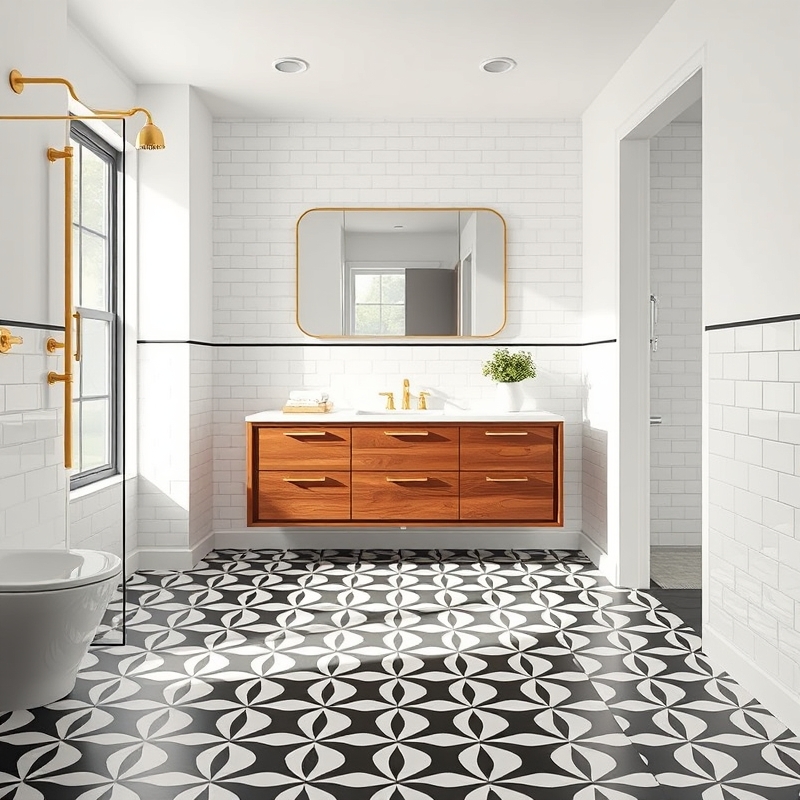 geometric tile bathroom floor mid century modern