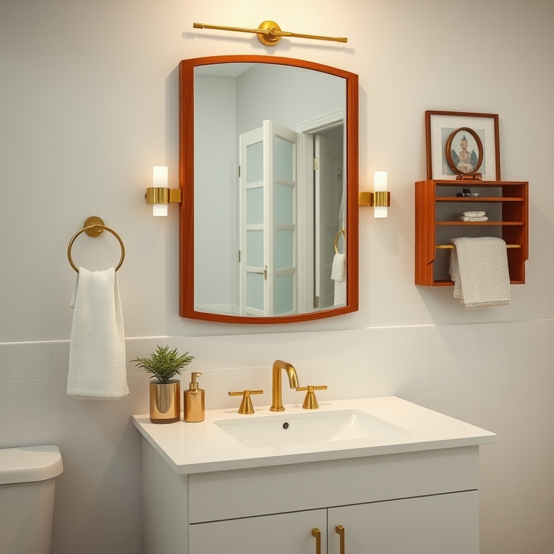 tri-fold mirror on mid century bathroom vanity