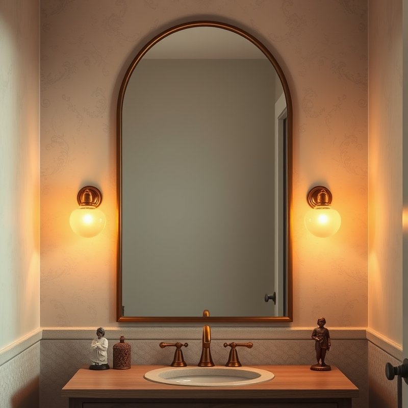 19 Cozy Bathroom Ideas That Make Your Space Feel Warm, Relaxing, and Inviting Try These Today 2 dimmable wall sconces on either side of an arched mirror in a cozy bathroom