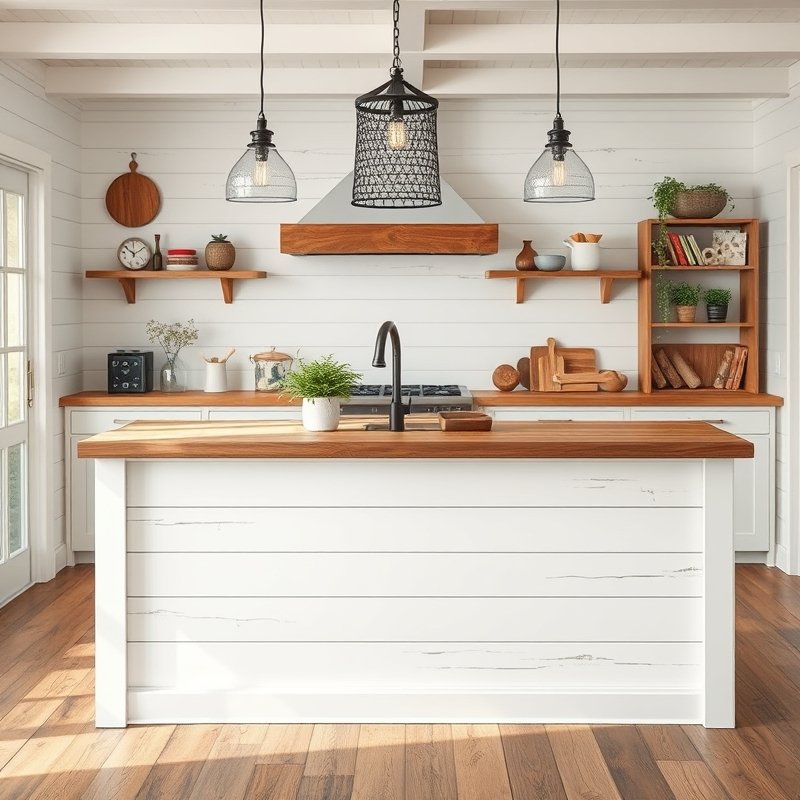 22 Island Kitchen Ideas That Add Style, Storage, and Function Upgrade Your Space Today 20 kitchen island covered in white painted shiplap with wood top