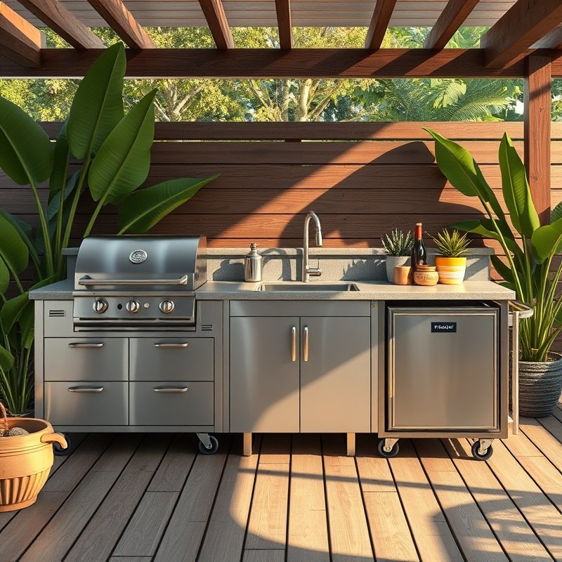 23 Kitchen Outdoor Ideas That Create the Perfect Backyard Cooking Space Start Designing Today 24 modular outdoor kitchen setup with separate movable units on a patio