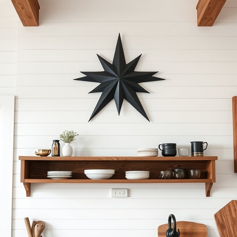 21 Modern Farmhouse Kitchen Ideas That Blend Rustic Charm With Modern Style Get Inspired Now 17 large black metal barn star hanging on a kitchen wall