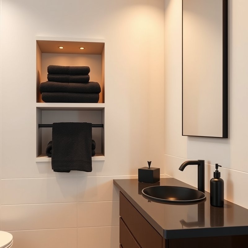 23 Black Bathroom Ideas That Look Bold, Modern, and Ultra Stylish Upgrade Your Space Today 24 bathroom with black towels and matching black countertop accessories