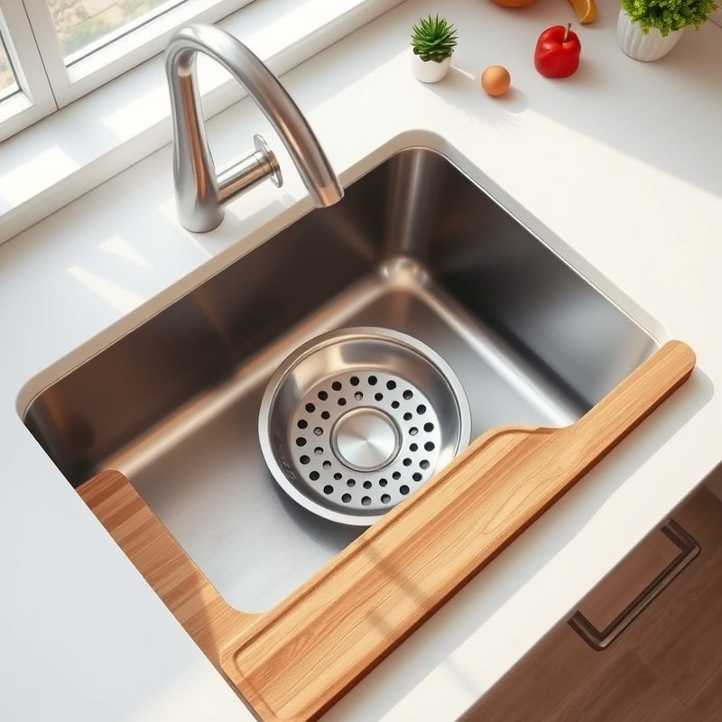 21 Kitchen Organization Ideas That Declutter Your Space and Make Cooking Easier Try These Now 8 wooden cutting board placed over sink with built-in colander basket