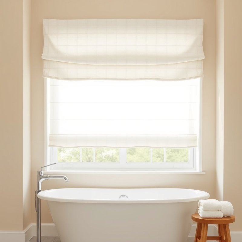 21 White Bathroom Ideas That Make Your Space Feel Clean, Bright, and Luxurious Start Today 17 bathroom window with a white linen roman shade