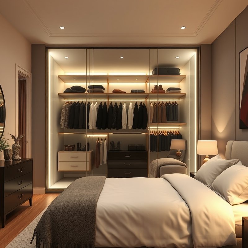 25 Luxury Bedroom Ideas That Make Your Room Feel Like a Five-Star Retreat Get Inspired Today 12 bedroom with open walk in closet behind glass doors