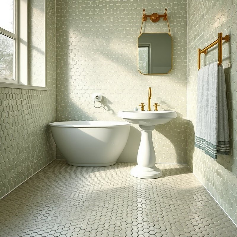 19 Green Tile Bathroom Ideas That Bring Fresh Nature Vibes and Texture Try This Look Now 9 mossy green penny round tile bathroom floor