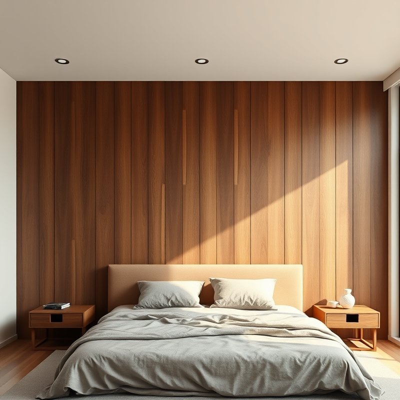 20 Bedroom Ideas for Men 2026 That Look Modern, Clean, and Ultra Stylish Upgrade Your Space 7 bedroom with full wall walnut slat headboard