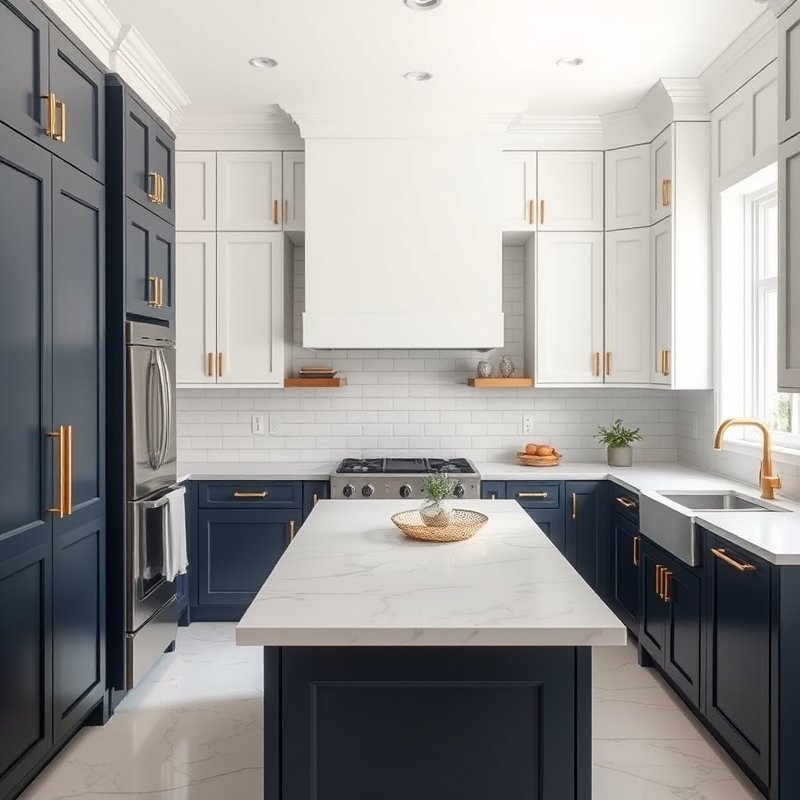 24 Kitchen Cabinets Ideas That Maximize Storage and Elevate Your Space Upgrade Your Kitchen Today 7 kitchen with navy lower cabinets and crisp white upper cabinets