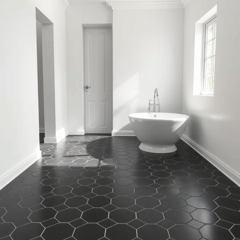23 Black Bathroom Ideas That Look Bold, Modern, and Ultra Stylish Upgrade Your Space Today 3 bathroom floor with black hexagon tiles and white grout
