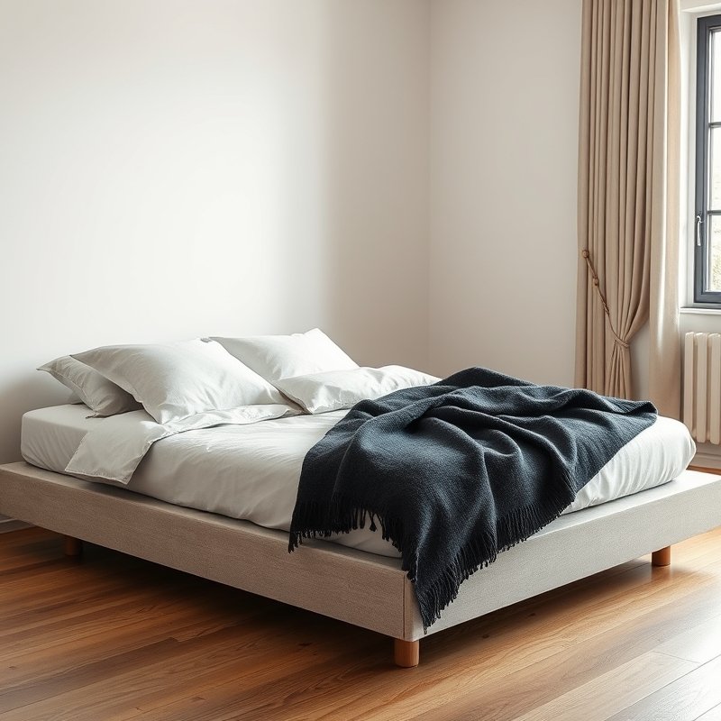 21 Japandi Bedroom Ideas That Blend Minimalist Calm With Warm Natural Beauty You Must Try 18 Textured charcoal throw blanket draped over end of Japandi bed