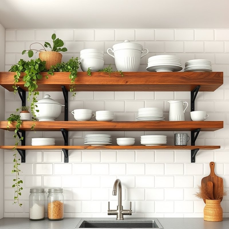 21 Modern Farmhouse Kitchen Ideas That Blend Rustic Charm With Modern Style Get Inspired Now 5 open wood shelves with black iron brackets styling white dishes