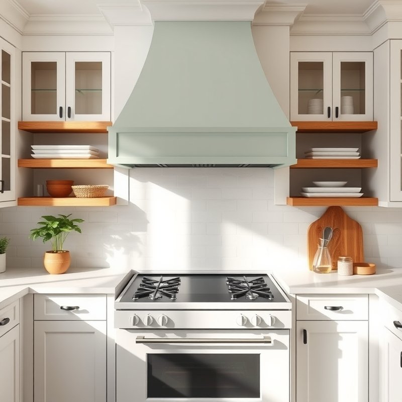 20 Green Kitchen Ideas That Bring Fresh, Natural Vibes Into Your Home Try This Look Now 15 Soft green plaster range hood above a white stove
