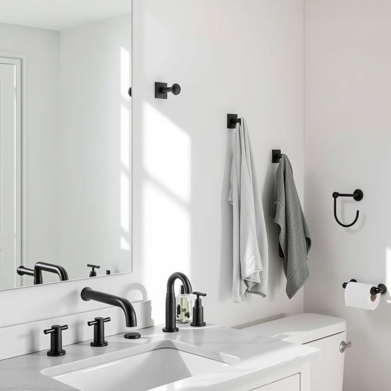23 Black Bathroom Ideas That Look Bold, Modern, and Ultra Stylish Upgrade Your Space Today 7 bathroom with matching matte black faucets and towel bars