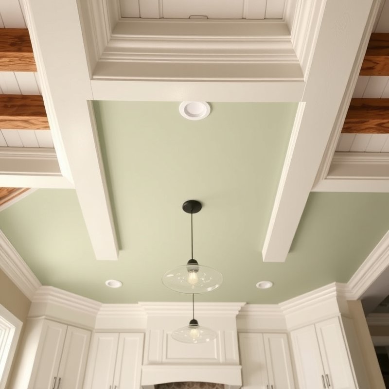 20 Green Kitchen Ideas That Bring Fresh, Natural Vibes Into Your Home Try This Look Now 21 Kitchen ceiling painted in a subtle sage green glaze with white crown molding