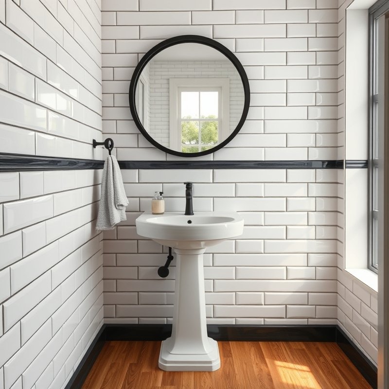 21 White Bathroom Ideas That Make Your Space Feel Clean, Bright, and Luxurious Start Today 3 bathroom with white subway tiles and dark charcoal grout lines