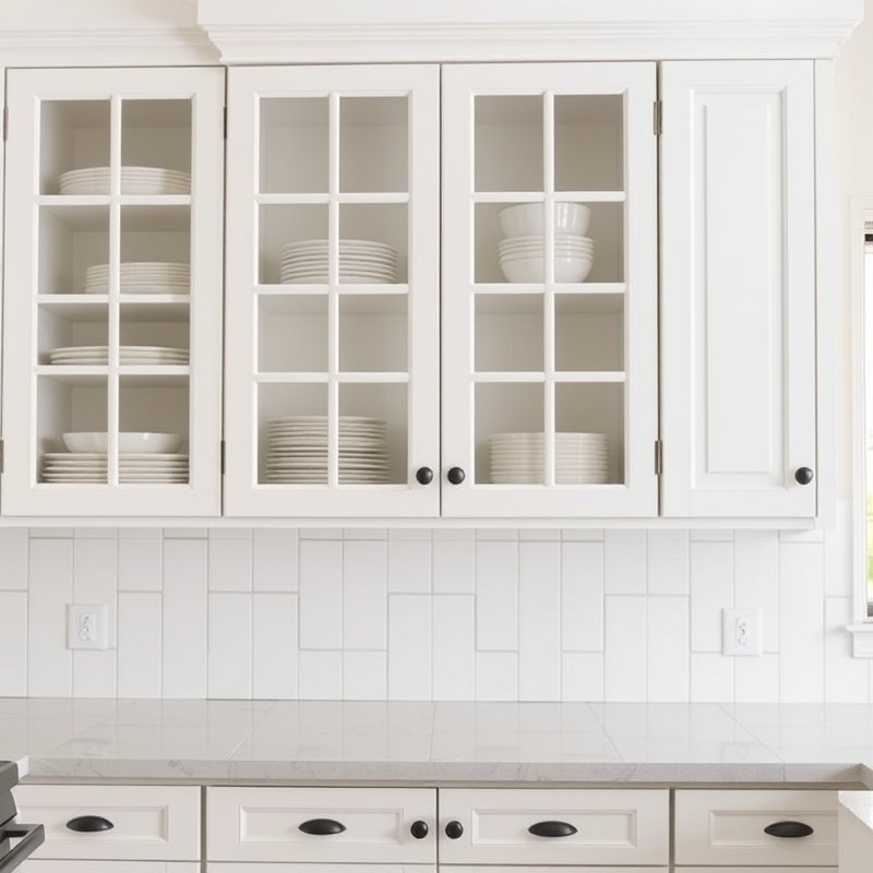 21 Modern Farmhouse Kitchen Ideas That Blend Rustic Charm With Modern Style Get Inspired Now 10 white kitchen cabinets with glass fronts displaying white dishes