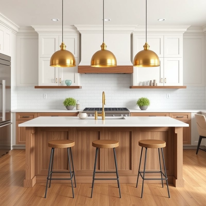 21 Modern Farmhouse Kitchen Ideas That Blend Rustic Charm With Modern Style Get Inspired Now 15 three brass pendant lights hanging above a kitchen island