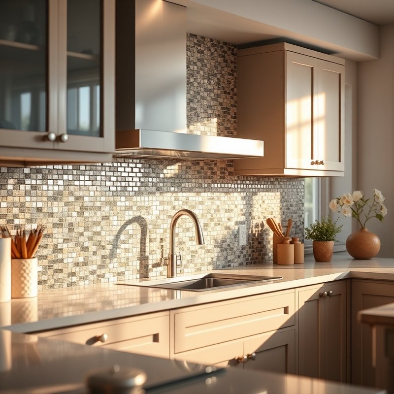 20 Kitchen Decor Ideas 2026 That Transform Your Space With Modern Style and Charm Upgrade Now 8 metallic glass mosaic tile backsplash in kitchen
