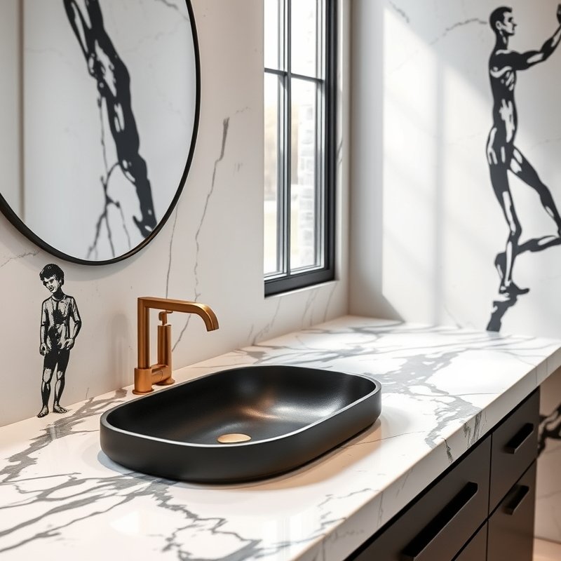 23 Black Bathroom Ideas That Look Bold, Modern, and Ultra Stylish Upgrade Your Space Today 8 bathroom vanity with white marble countertop and bold black veining
