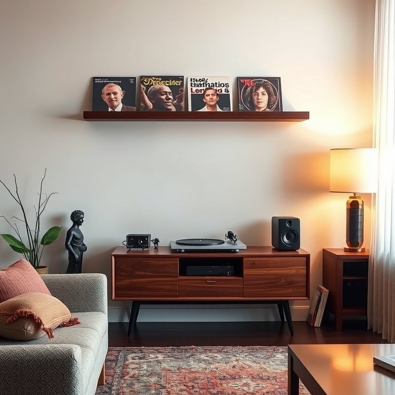 21 Living Room Ideas 2026 That Bring Fresh Trends and Modern Style Into Your Home Stay Ahead Now 19 Wall-mounted console with record player and vinyl display shelf