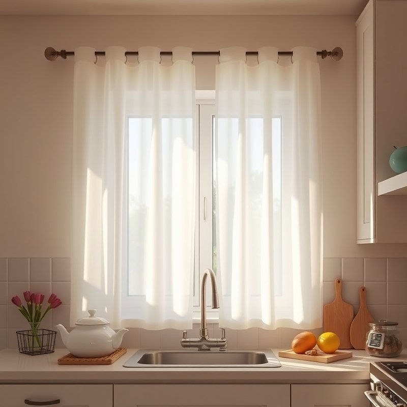 19 Cozy Kitchen Ideas That Make Your Space Feel Warm and Inviting You Must Try These 14 soft white sheer curtains filtering light in a cozy kitchen window