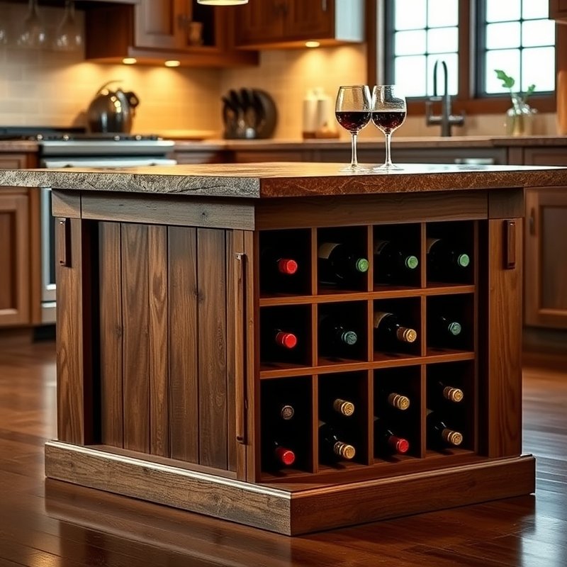 22 Island Kitchen Ideas That Add Style, Storage, and Function Upgrade Your Space Today 5 kitchen island with built-in wine bottle cubbies and hanging glass rack