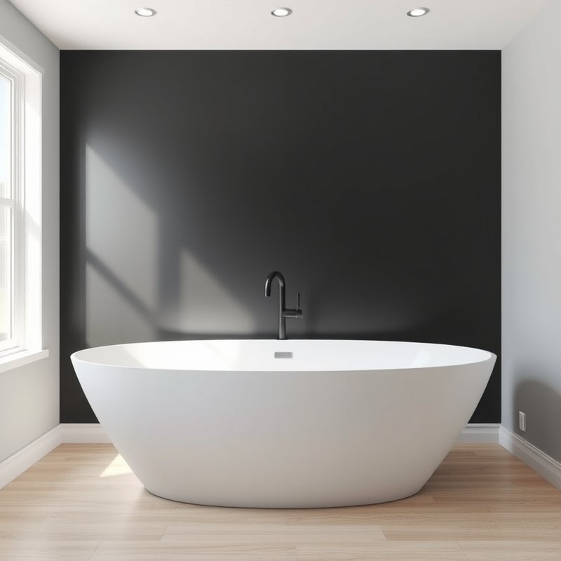 24 Black and White Bathroom Ideas That Create a Timeless, Elegant Look You Must Try 5 white freestanding tub against a matte black accent wall