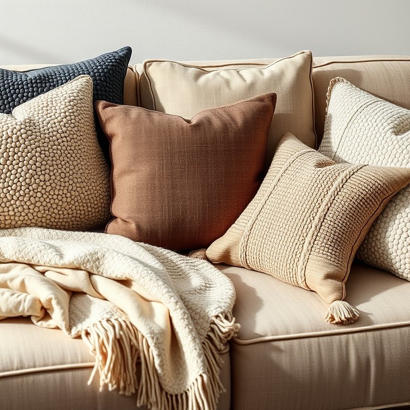 21 Living Room Ideas 2026 That Bring Fresh Trends and Modern Style Into Your Home Stay Ahead Now 13 Sofa with pebble-textured cushions in stone and charcoal tones