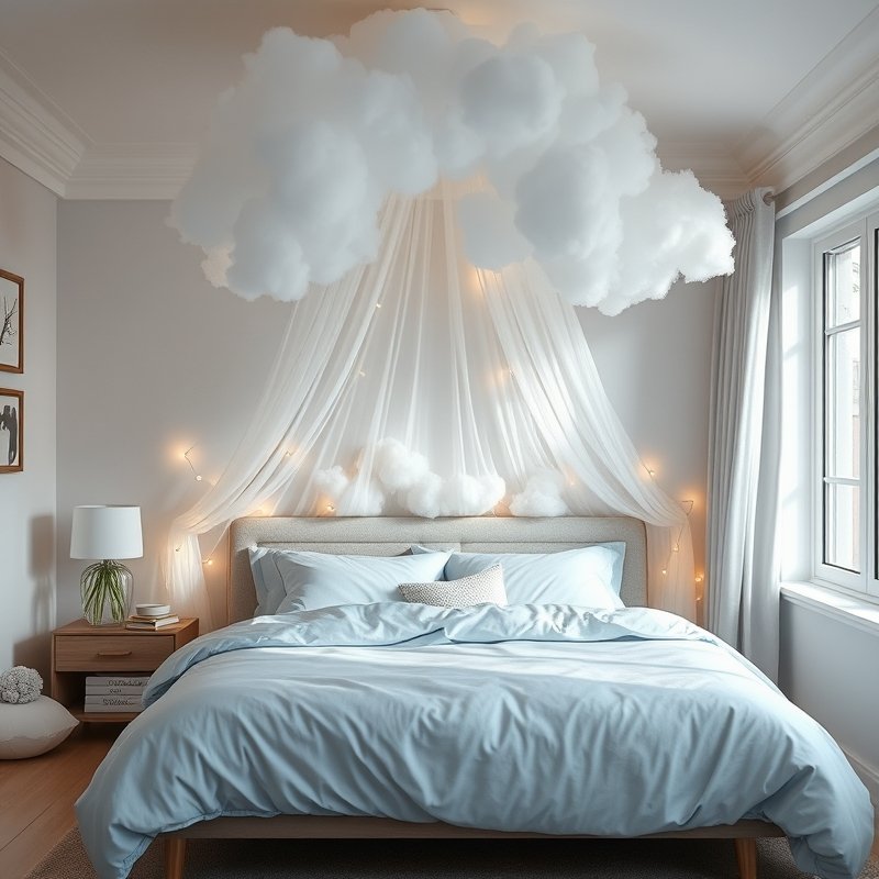 22 Teen Bedroom Ideas That Look Trendy, Cozy, and Pinterest Perfect Start Your Room Makeover 12 Cloud-shaped canopy above a bed with soft blue bedding and fluffy rug