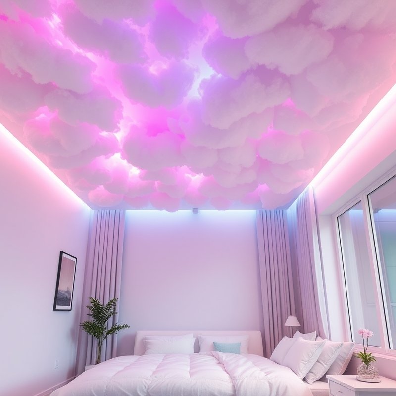21 Teen Girl Bedroom Ideas 2026 That Create a Cute, Aesthetic, and Trendy Dream Room You’ll Love These 2 Cloud ceiling with color-changing LED strips in a teen bedroom