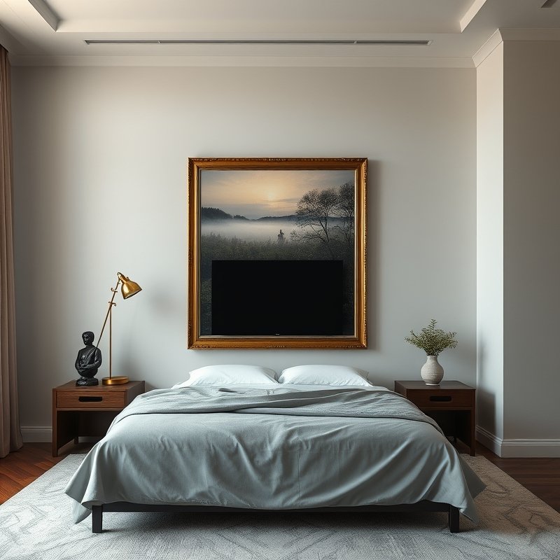 25 Luxury Bedroom Ideas That Make Your Room Feel Like a Five-Star Retreat Get Inspired Today 24 bedroom with tv hidden behind motorized art